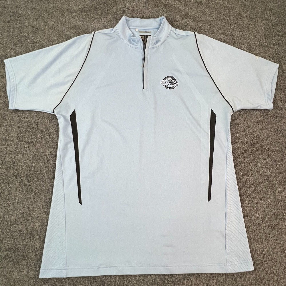 adidas Polo Shirt Mens Medium Blue PGA National Golf Florida Zip Climacool Golf